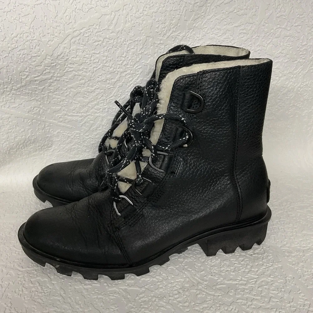 SOREL Boots Womens Emelie Conquest Waterproof Black Leather Sz 7,5 EU 38,5